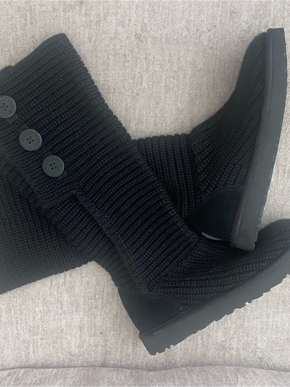 UGG Classic Cardy Boots Black Knitted Warm Winter Boots Women's Sz 8